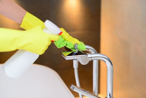 Local carpet cleaner treating hallway stains in Stockwell